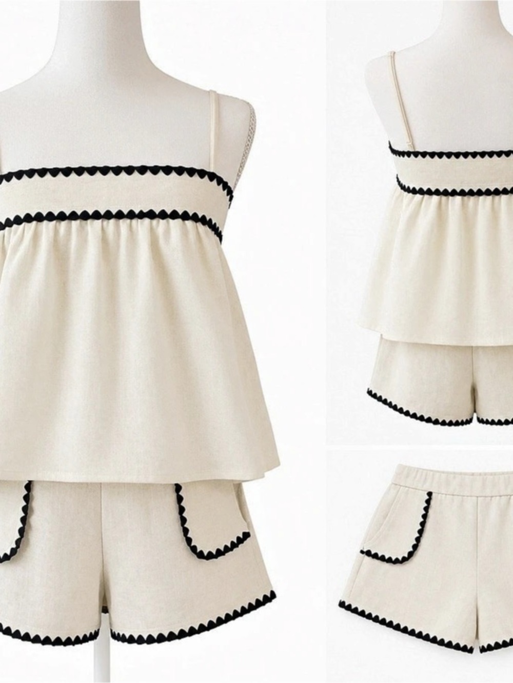 Embossed Heart Scallop Cami Shorts White